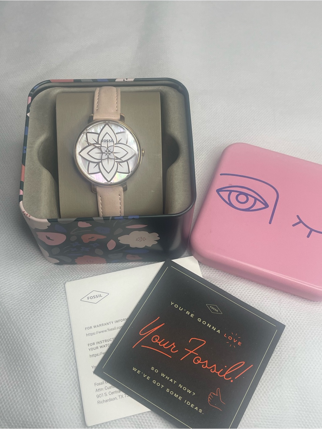 Fossil Jacqueline Floral Rose Gold-Tone Watch Mother Of Pearl Brush Pink Es4932